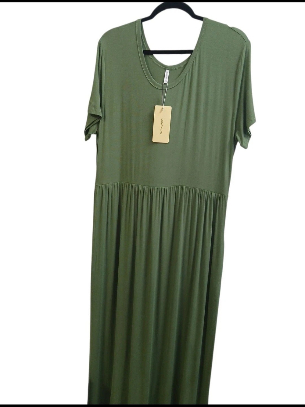 Classic Olive Green Short Sleeve Maxi Dress With Pockets #215